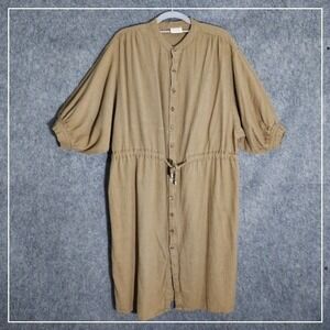 Vila Dress 36 S Coastal Linen Button Cinched Waist Puff Sleeve preppy Oversized